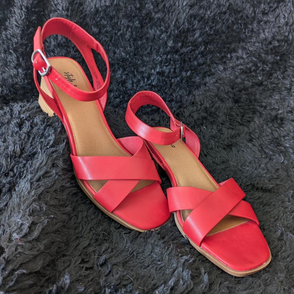 Style & Co. Red Crisscross Ankle Strap Sandals